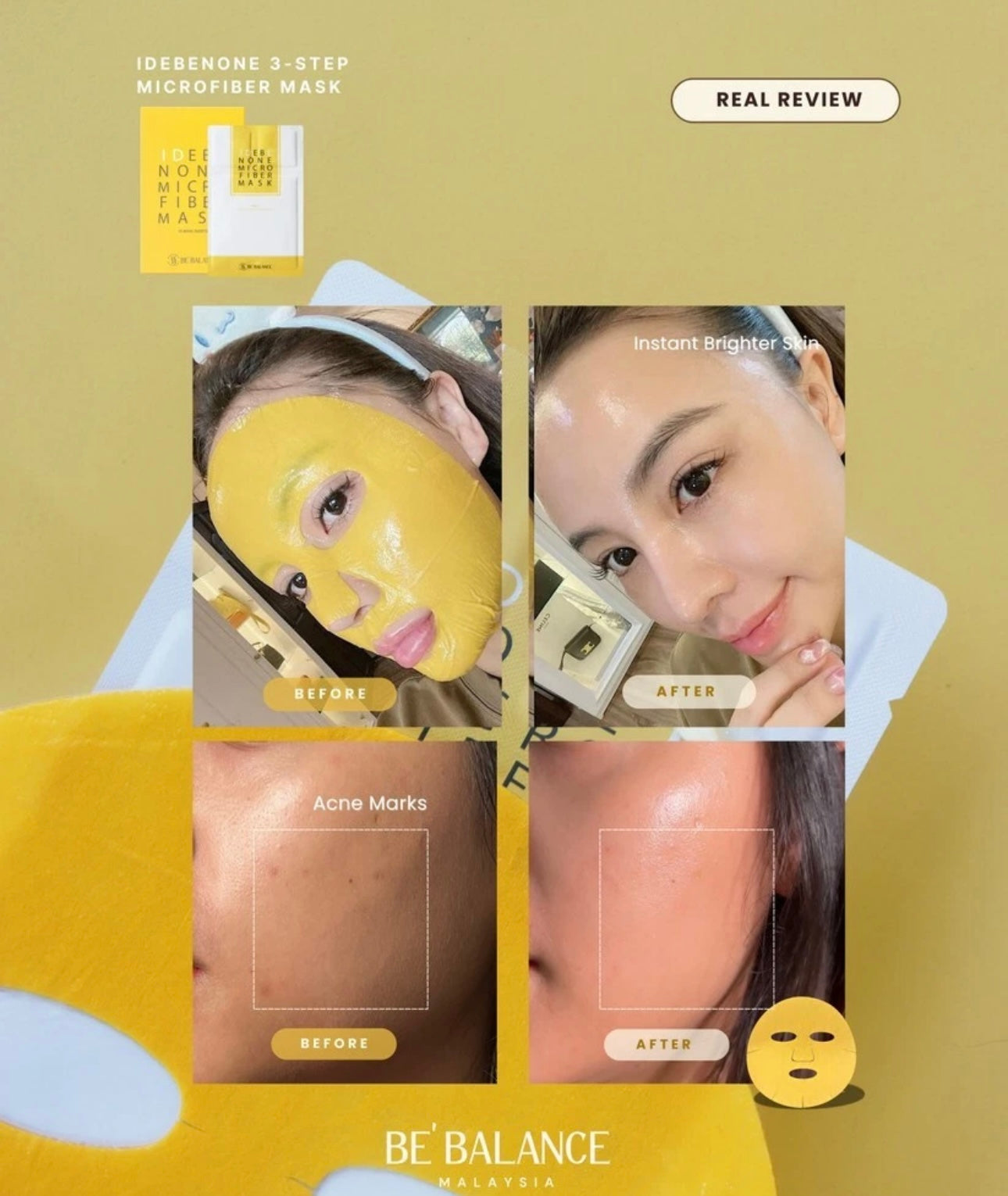 Be Balance Micro Fiber Mask 10 Sheets - Yellow - Idebenone