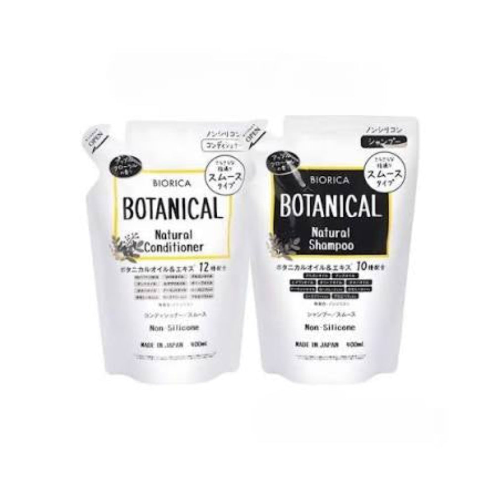 Two bottles of Biorica Botanical Natural Shampoo and Conditioner on a white background