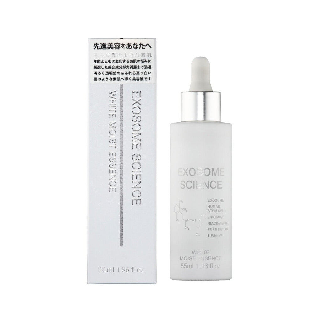 Exosome Science skincare product with dropper and packaging on a white background