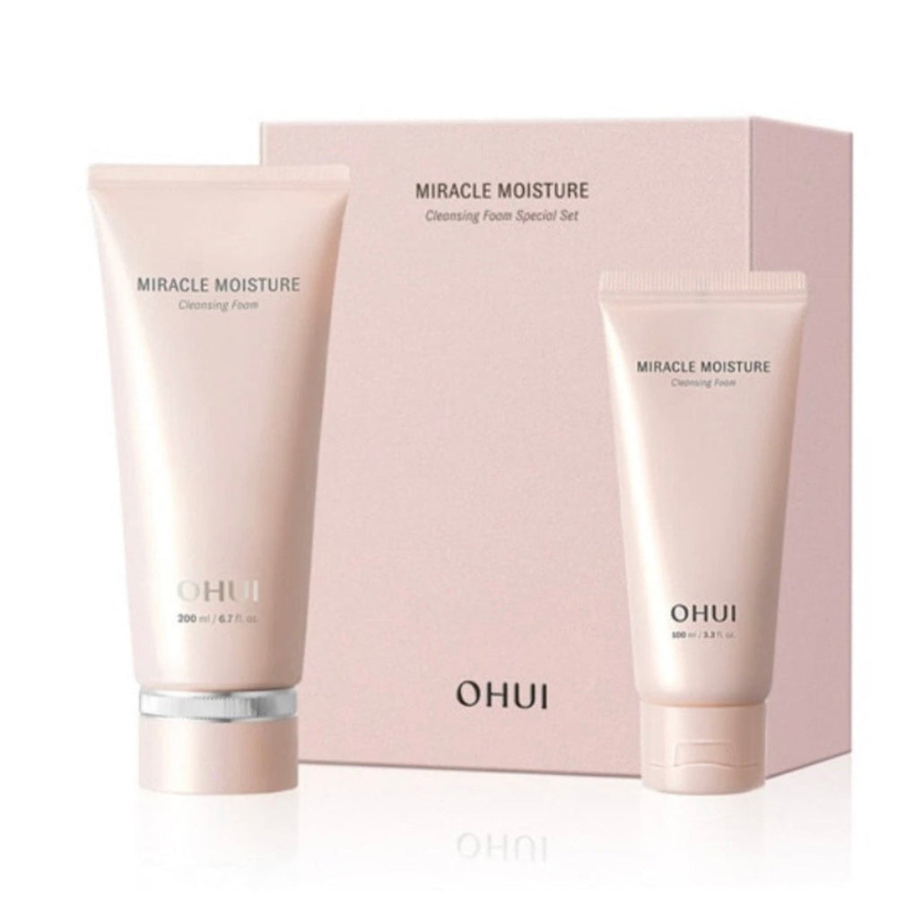 OHUI Miracle Moisture cleansing foam set with packaging on a white background