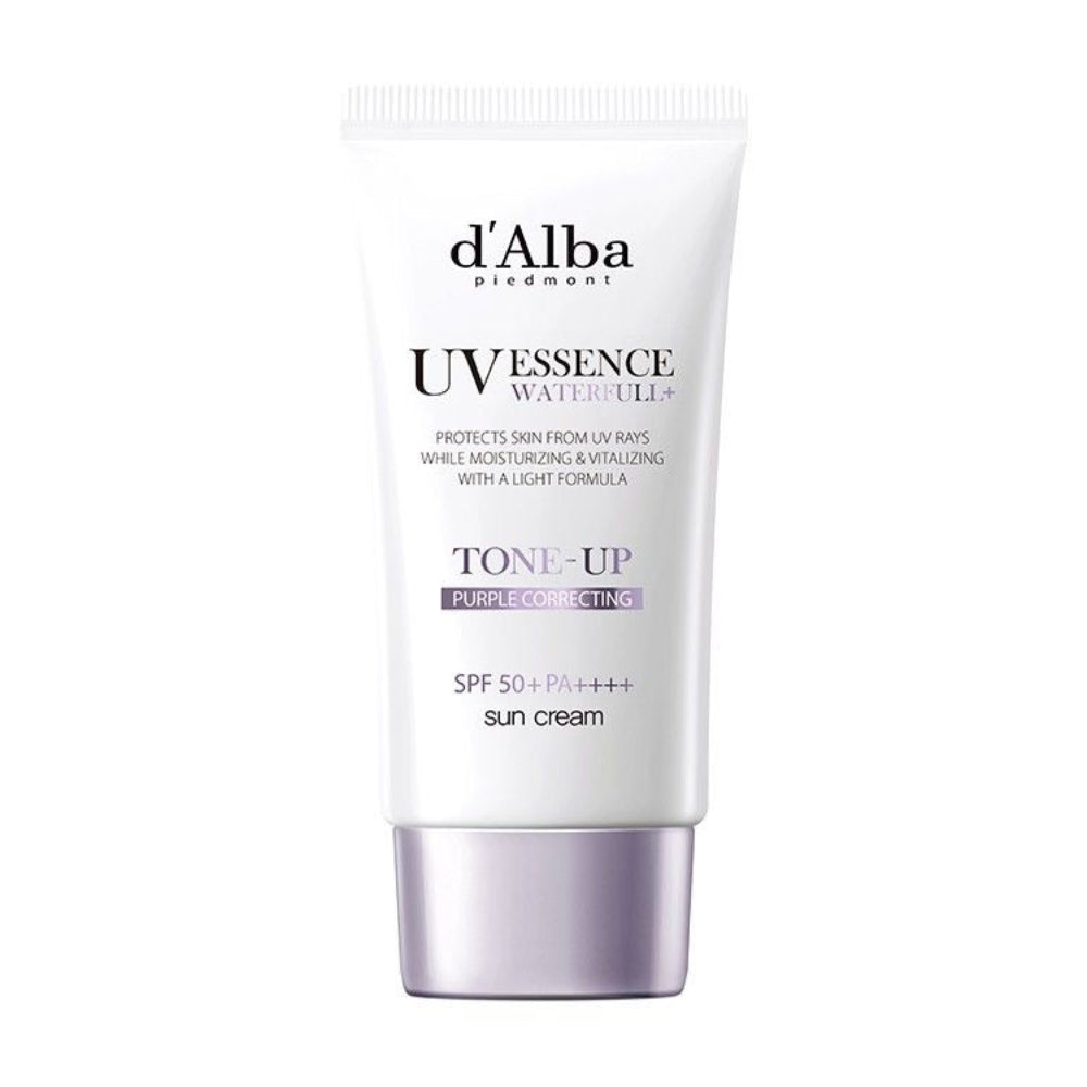 d'Alba UV Essence sun cream tube on a white background