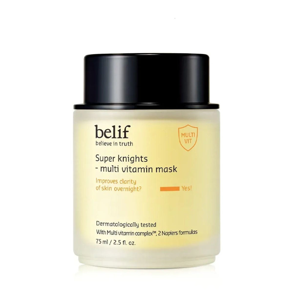 Belif Super Knights multi vitamin mask jar on a white background