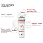 Histo Lightening Cream Mask packaging with text highlighting its benefits on a white background