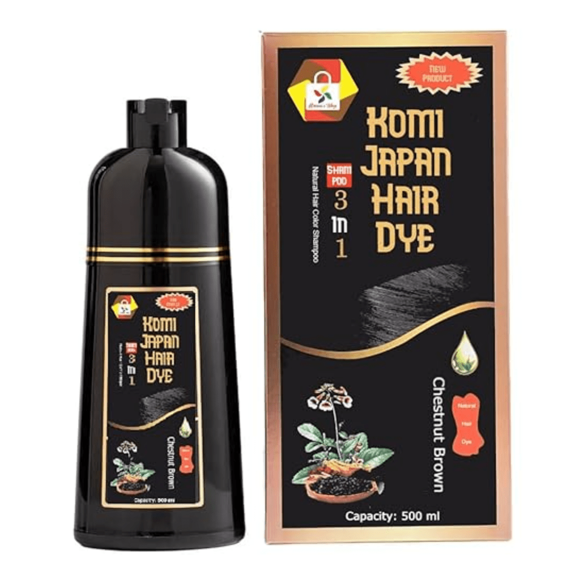 Komi hair dye color shampoo 500ml/black brown - Lili Beauty