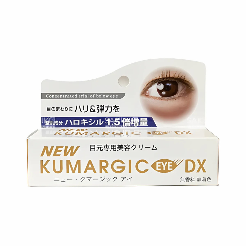 Kumargic Eye DX eye cream packaging with an eye illustration on a white background