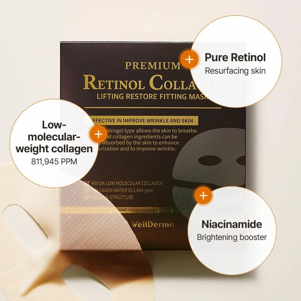Wellderma Presmium Retinol Collagen Lifting Restore Fitting Mask 25g x 8ea - Lili Beauty
